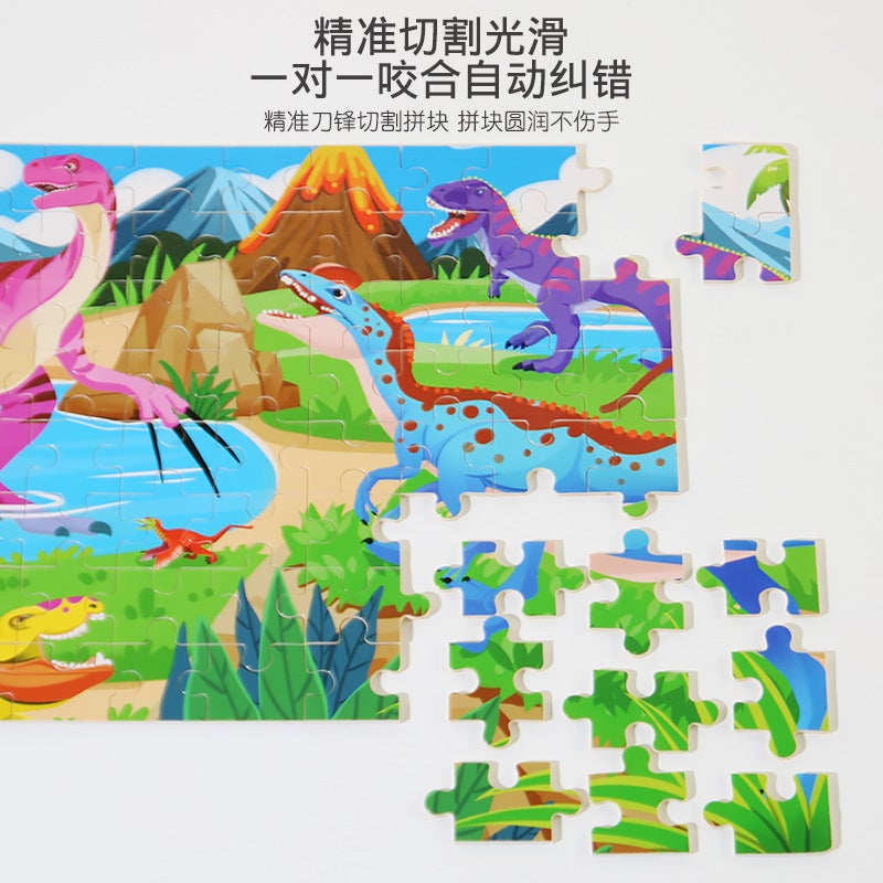 Wooden 80 Pieces Puzzle Toddler Cartoon Dinosaur Animal Plane Puzzle Baby Early Education And Intelligence Building Blocks Toy - Image 4